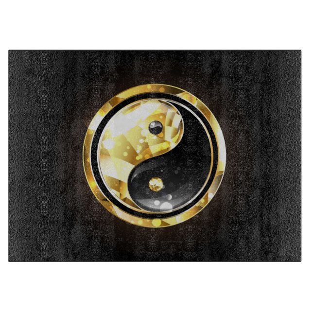 Gold Yin Yang auf schwarz Schneidebrett (Vorderseite)