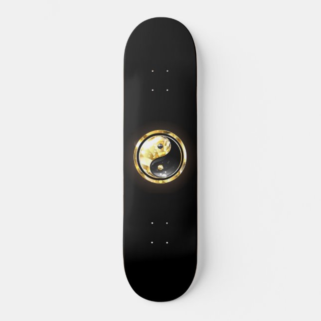 Gold Yin Yang auf schwarz Skateboard (Vorderseite)
