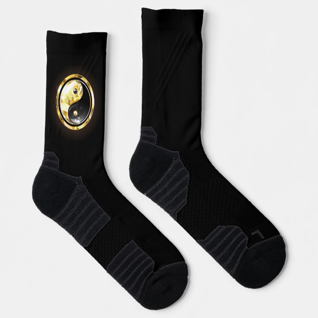 Gold Yin Yang auf schwarz Socken (Rechts)