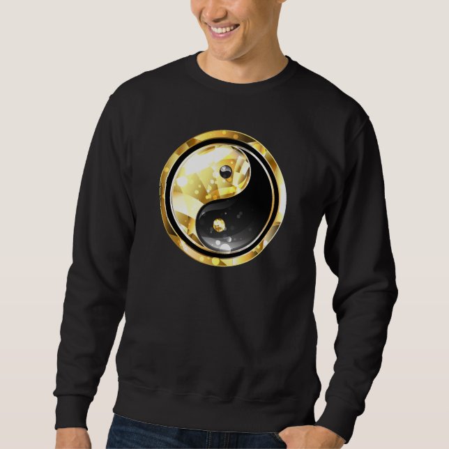 Gold Yin Yang auf schwarz Sweatshirt (Vorderseite)
