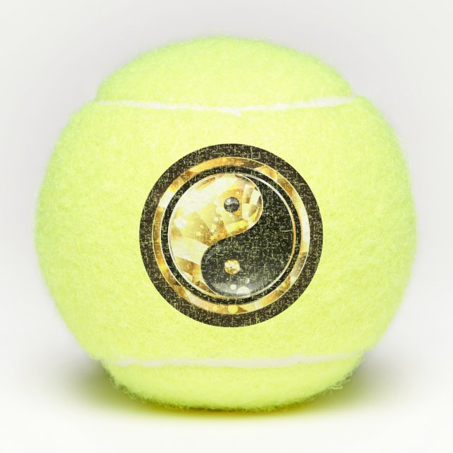 Gold Yin Yang auf schwarz Tennisbälle (Vorderseite)