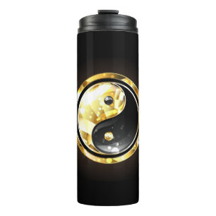 Gold Yin Yang auf schwarz Thermosbecher