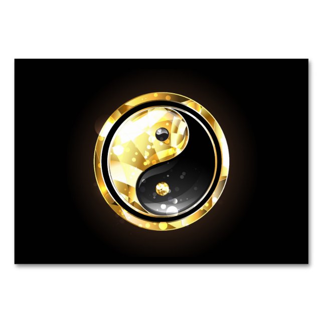 Gold Yin Yang auf schwarz Tischnummer (Vorderseite)