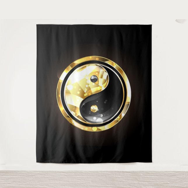 Gold Yin Yang auf schwarz Wandteppich (Vorderseite)