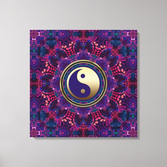 Gold Yin Yang Lila Indigo Ocho Energy Mandala Leinwanddruck (Vorderseite)