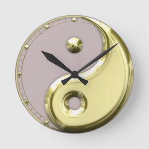 Gold Yin Yang Runde Wanduhr