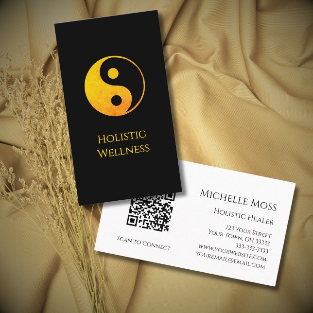 Gold Yin Yang Symbol QR Code Holistic Wellness Visitenkarte (Von Creator hochgeladen)