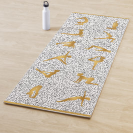 Gold-Yoga-Pose-Silhouetten auf Schwarz und Weiß Yogamatte