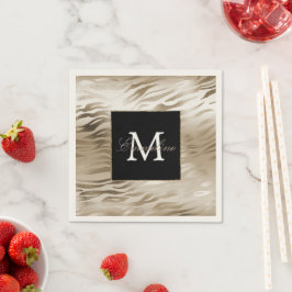 Gold Zebra Animal Print Monogram Serviette