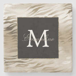 Gold Zebra Animal Print Monogram Steinuntersetzer