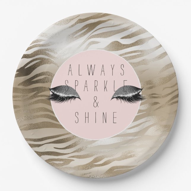 Gold Zebra Glitzy Silver Sparky Augen          Pappteller (Vorderseite)