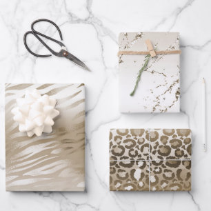 Gold Zebra & Leopard Print Ombre     Geschenkpapier Set