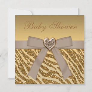 Gold Zebra Print Glitzer & Heart Jewel Baby Dusche Einladung