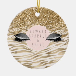 Gold Zebra Print Glitzy Eyes Keramik Ornament