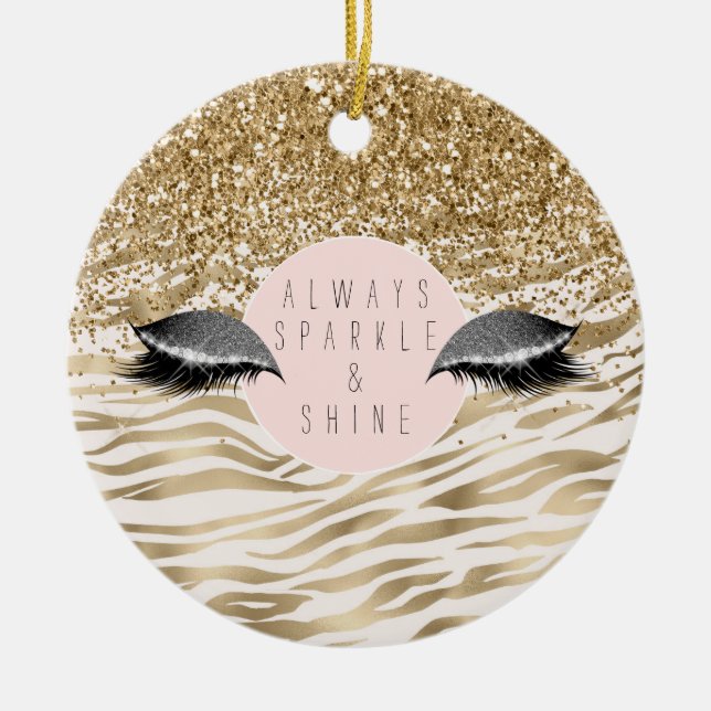 Gold Zebra Print Glitzy Eyes Keramik Ornament (Vorne)