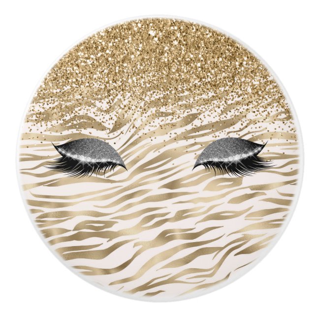 Gold Zebra Print Glitzy Eyes Keramikknauf (Vorderseite)