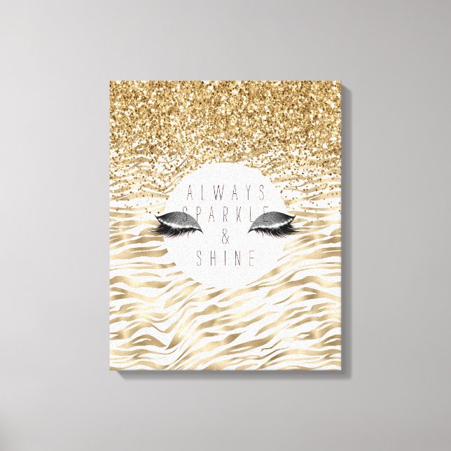 Gold Zebra Print Glitzy Eyes Leinwanddruck (Vorderseite)