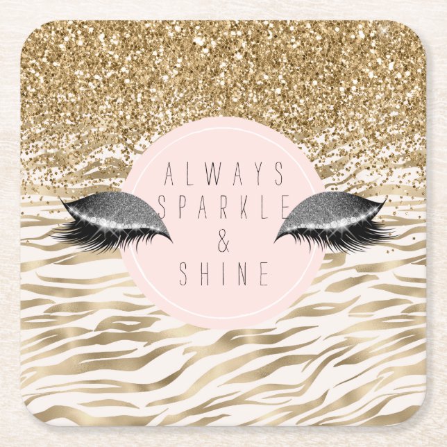 Gold Zebra Print Glitzy Eyes Rechteckiger Pappuntersetzer (Vorderseite)