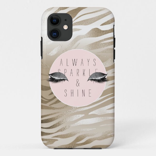 Gold Zebra Print Glitzy Silver Sparky Augen        Case-Mate iPhone Hülle (Rückseite)