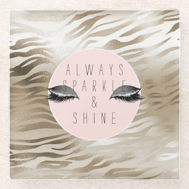Gold Zebra Print Glitzy Silver Sparky Augen Glasuntersetzer (Vorderseite)