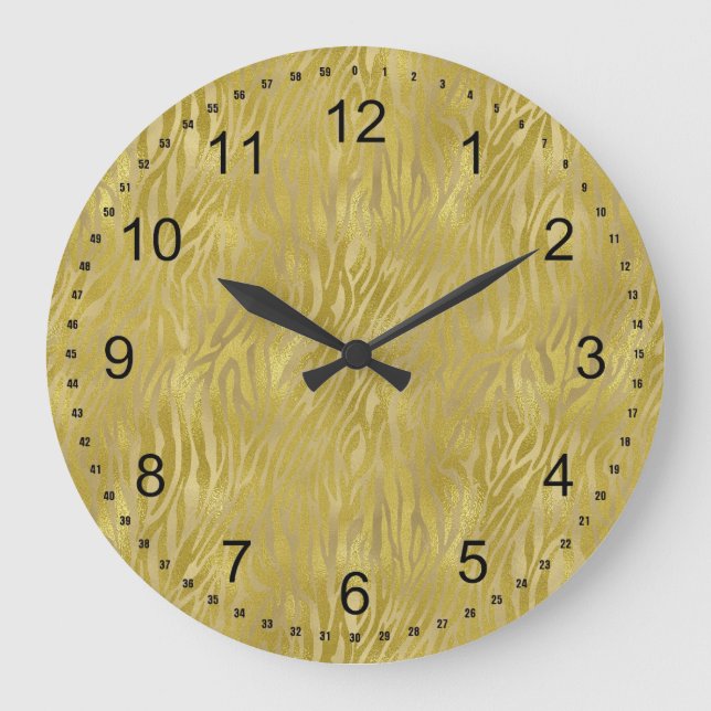 Gold Zebra Print Große Wanduhr (Vorderseite)