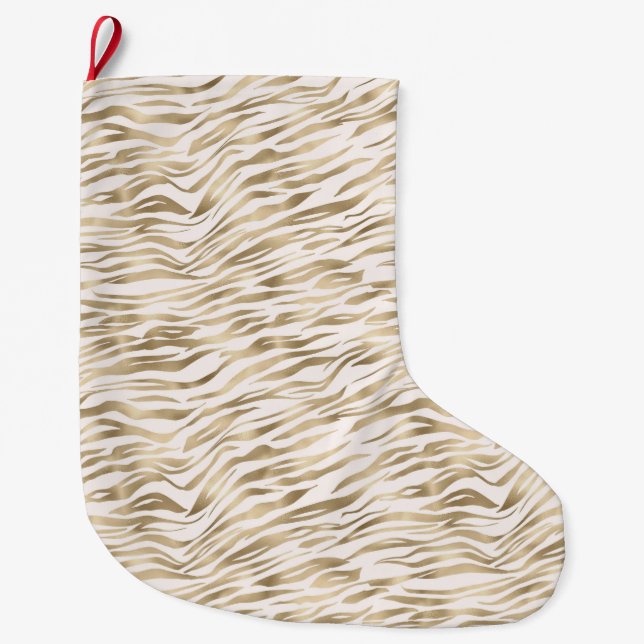 Gold Zebra Print Großer Weihnachtsstrumpf (Vorderseite)