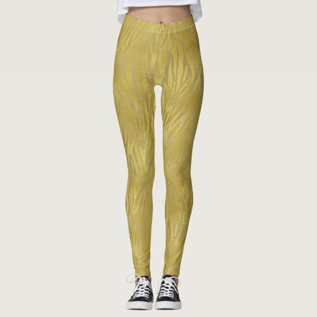 Gold Zebra Print Leggings (Vorderseite)