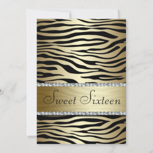 Gold Zebra Print mit Imitate Juwelen 16 . Geburtst Einladung