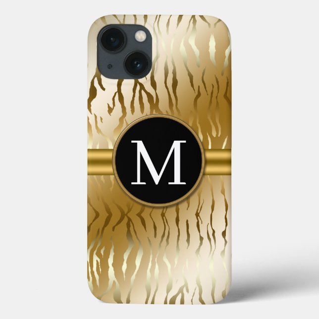 Gold Zebra Streifen mit Monogram iPhone 13 Fall Case-Mate iPhone Hülle (Rückseite)