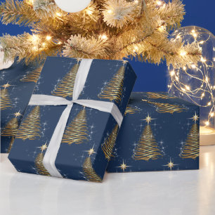 Gold zeitgenössischer Weihnachtsbaum auf der Marin Geschenkpapier