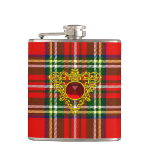 GOLD ZELLTIKHERZ MIT ROTER RUBY AUF SCOTTISH TARTA FLACHMANN
