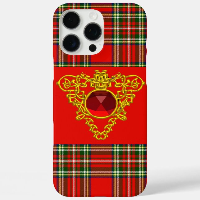 GOLD ZELLTIKHERZ, RUBY, ROT GRÜNE SCOTTISH TARTAN Case-Mate iPhone HÜLLE (Rückseite)