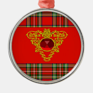 GOLD ZELLTIKHERZ, RUBY, ROT GRÜNE SCOTTISH TARTAN ORNAMENT AUS METALL