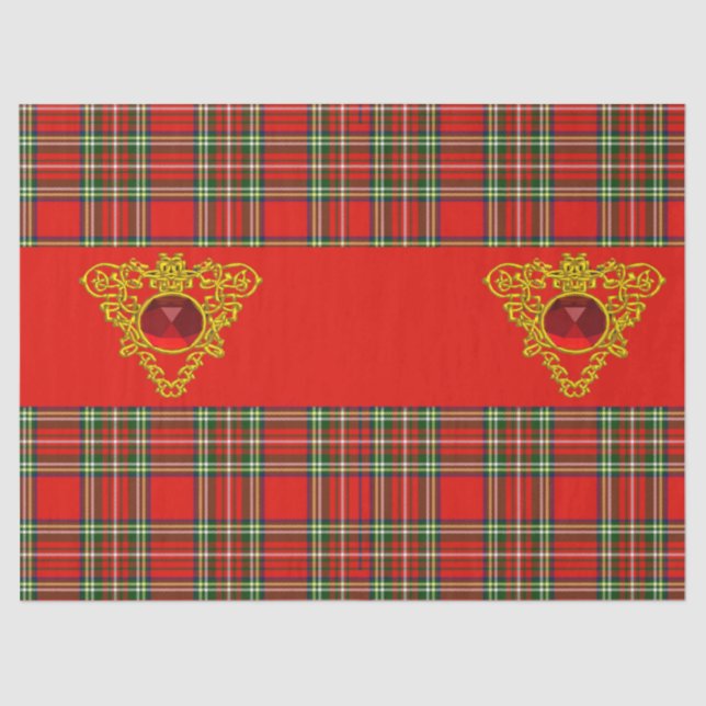 GOLD ZELLTIKHERZ, RUBY, ROT GRÜNE SCOTTISH TARTAN SEIDENPAPIER (Vorderseite)