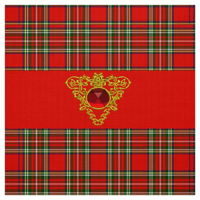 GOLD ZELLTIKHERZ, RUBY, ROT GRÜNE SCOTTISH TARTAN STOFF (Muster)