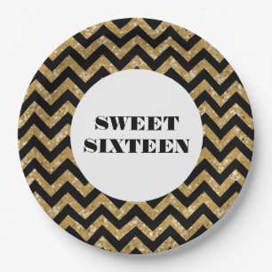 Gold Zickzack Glitzer Sweet 16 Paper Teller