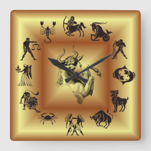 Gold Zodiac ~ Astrologische Zeichen ~ Taurus ~ Quadratische Wanduhr