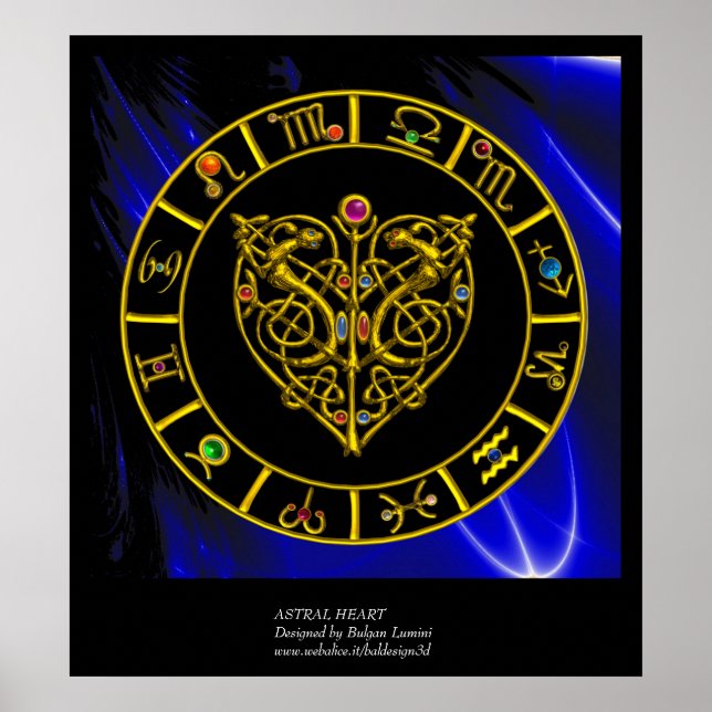 GOLD ZODIAC CHART, ASTRALHERZ, ZELLTISCHE KNOTEN POSTER (Vorne)