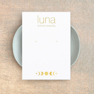Gold Zodiac Moon Phase White Earring Display Busi Visitenkarte
