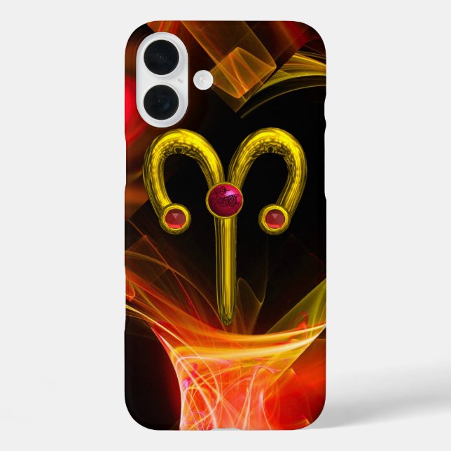 GOLD ZODIAC SIGN ARIES, Red Yellow Fraktal Wirbel Case-Mate iPhone Hülle (Rückseite)