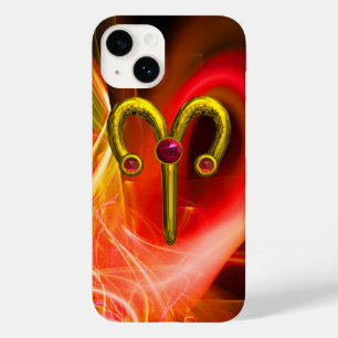 GOLD ZODIAC SIGN ARIES, Red Yellow Fraktal Wirbel Case-Mate iPhone Hülle