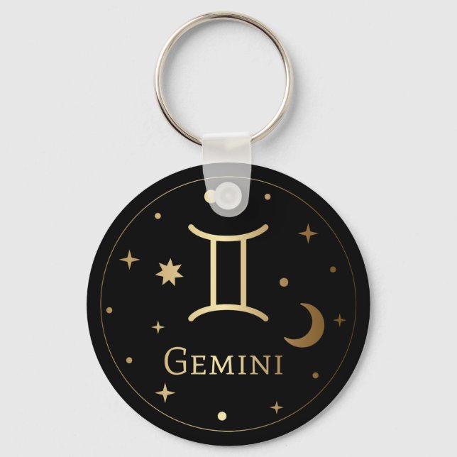 Gold Zodiac Sign/Gemini Schlüsselanhänger (Vorderseite)