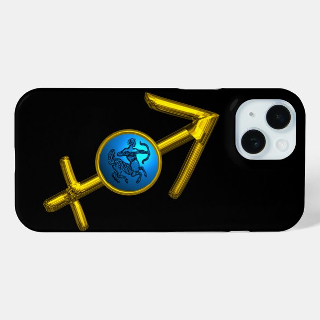 GOLD ZODIAC SIGN SAGITTARIUS, Blau Türkis, Schwarz Case-Mate iPhone Hülle (Rückseite (Horizontal))