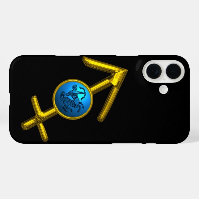 GOLD ZODIAC SIGN SAGITTARIUS, Blau Türkis, Schwarz Case-Mate iPhone Hülle (Rückseite (Horizontal))