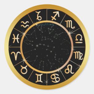 GOLD ZODIAC SIGNS RUNDER AUFKLEBER