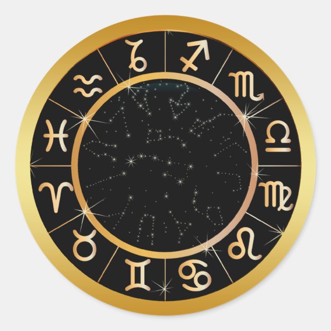 GOLD ZODIAC SIGNS RUNDER AUFKLEBER (Vorderseite)