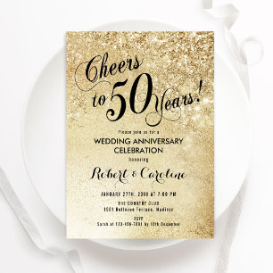 Gold zum 50. Jahrestag der Hochzeit Einladung
