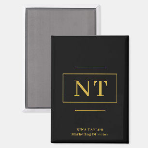 Gold Zwei Initialen Schwarzes Modernes Monogramm Magnet