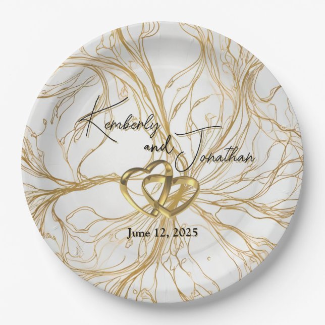 Goldabstrakte Design-Hochzeit Pappteller (Vorderseite)