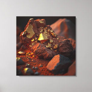 Goldader-Inspirierte Kristalle in rostrotem Gestei Leinwanddruck